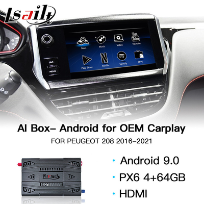 Hộp USB Carplay Car AI Box 4GB 64GB HDMI Android 9.0 cho Định hướng GPS của Peugeot 208