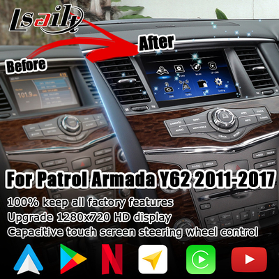 Nâng cấp màn hình cảm ứng Nissan Patrol Y62 2010-2016 với giao diện video youtube android auto carplay