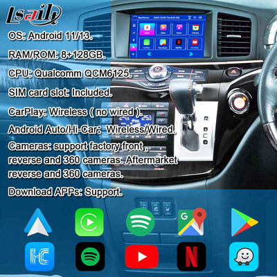 Android 13 8G Android Smart Infotainment Module cho Nissan Elgrand E52 2010-bao gồm CarPlay, YouTube, màn hình dựa đầu