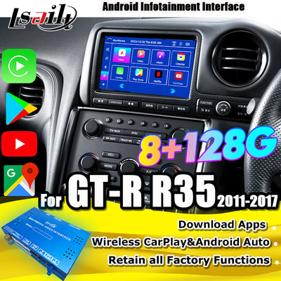 Lsailt Giao diện đa phương tiện Android cho GT-R GTR R35 2011-2016 Giao diện Carplay không dây bao gồm YouTube, GPS,8+128 GB