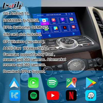 Lsailt 8G Android Infotainment Module cho Infiniti EX QX50 2008-2017 Bao gồm Wireless CarPlay, YouTube, NetFlix