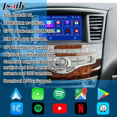 Lsailt 8G Giao diện đa phương tiện Android cho Infiniti QX60 JX35 2011-2020 tích hợp CarPlay không dây, Android Auto