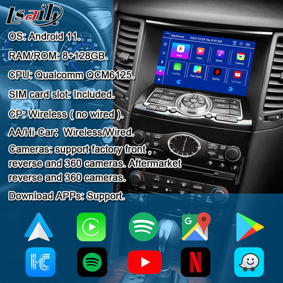 Lsailt 8G giao diện đa phương tiện Android cho Infiniti QX70 FX35 FX37 2008-2017 tích hợp không dây CarPlay, Android Auto