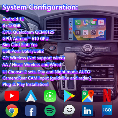 Màn hình giao diện Carplay đa phương tiện Android 8 inch cho Nissan Quest E52 2011-2017