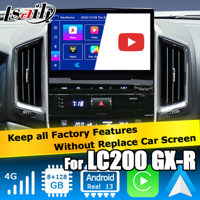 Hộp điều hướng xe Android 13 cho Toyota LC200 GXR Fujitsu đơn vị Carplay waze youtube xem phía sau vv