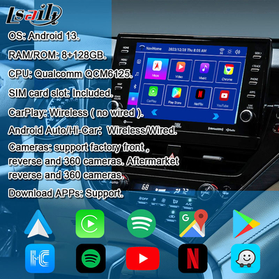 Lsailt Android 13 Video Interface cho Toyota Camry 2018-2021 RAV-4, Sienna OEM Screen Upgrade với Hệ thống đa phương tiện Android Bao gồm YouTube, NetFlix