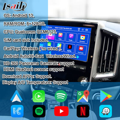 Giao diện video đa phương tiện Android 13 cho Land Cruiser LC200 VXR VX GXL Sahara V8 2013-2021 Nâng cấp màn hình OEM với CarPlay không dây, YouTube