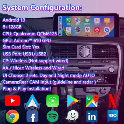 Giao diện video Android Carplay Lsailt cho Lexus RX 300 RX450h RX350L RX450hL RX350 RX300 đời 2019-2022
