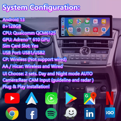 Màn hình giao diện đa phương tiện Android Lsailt Carplay cho Lexus NX Knob NX200t NX300h 2014-2017