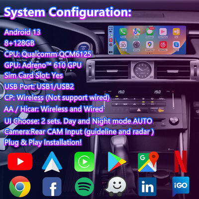 Màn hình đa phương tiện Android Carplay 10,25 inch Lsailt cho 2013-2020 Lexus IS Knob IS250 IS200t IS300 IS300h IS350