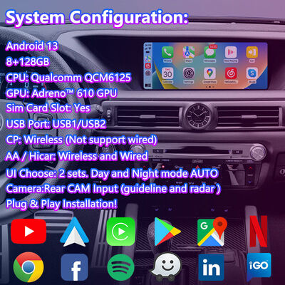 Lsailt Android Carplay Màn hình đa phương tiện cho Lexus GS 200t GS300h GS250 GS350 GS450h GSF GS200t