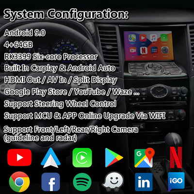 Giao diện tự động Android không dây 4 + 64GB Android Carplay cho Infiniti QX70 QX50 QX60 Q70